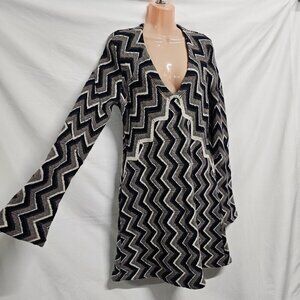 Free People Rhiannon Chevron Women Wool Blend Sweater Dress Size L V Neck Long/S